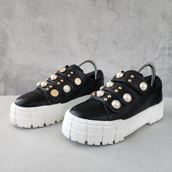 Karl Lagerfeld Shoes Womens Size 9 Black Leather Catori Embellished Slip On - Picture 1 of 12
